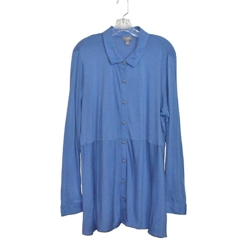 J. Jill Long Sleeve Button Down Tunic Top Blouse Blue Size XL